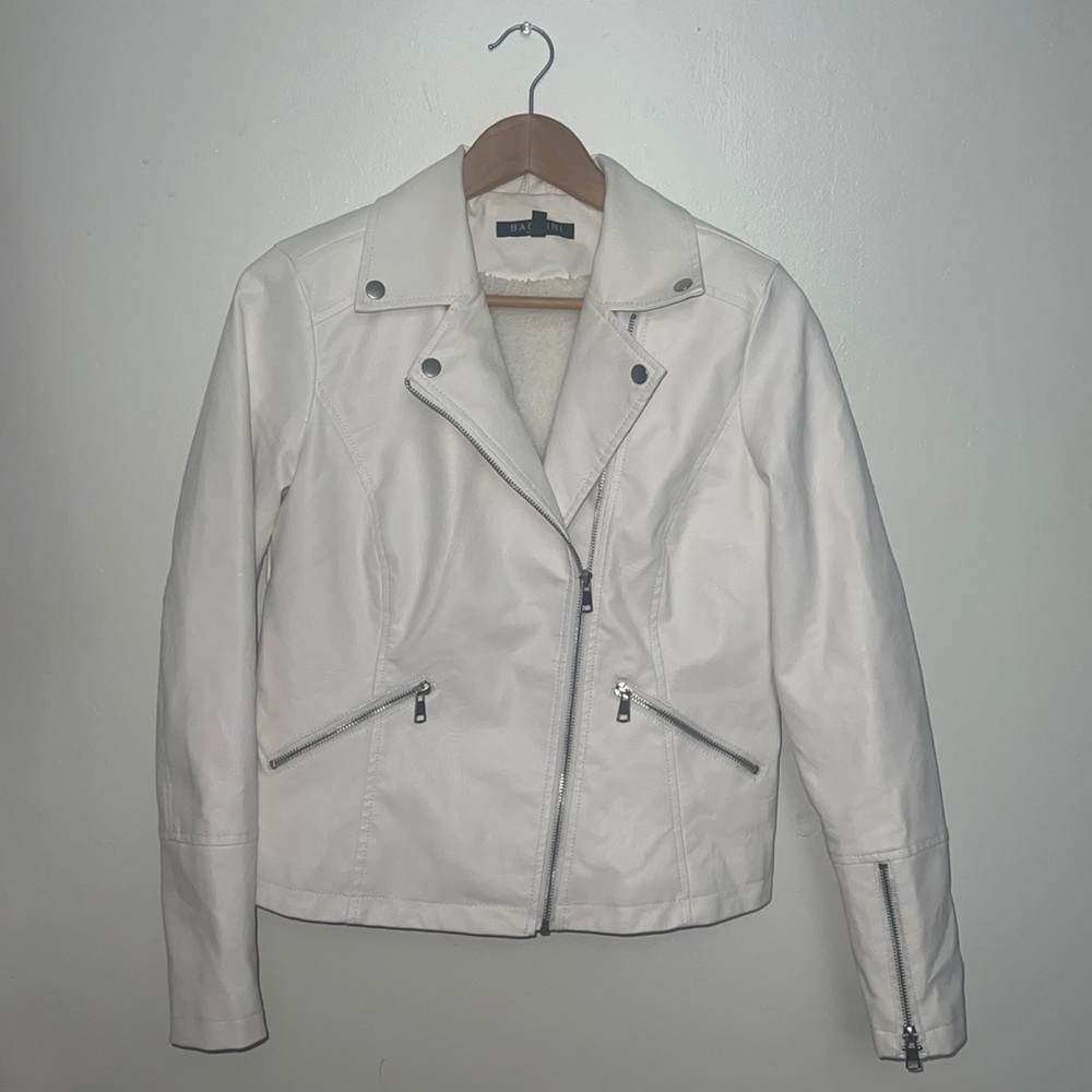 Baccini White Leather Moto Jacket